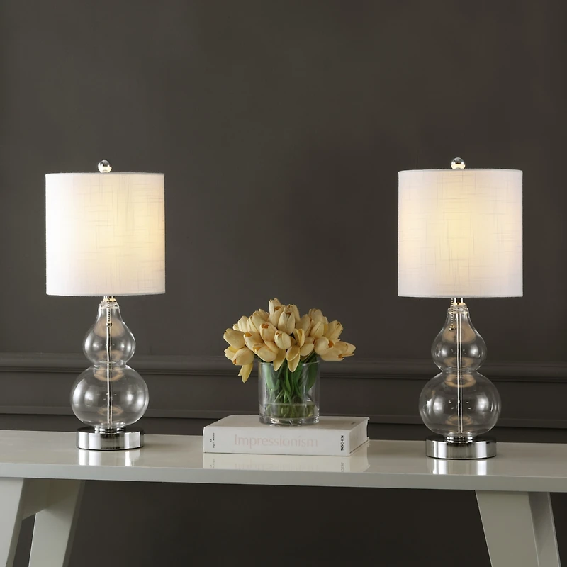 Jonathan Y Cora Classic Retro Glass Led Table Lamp with Usb Charging Port (Set of 2)