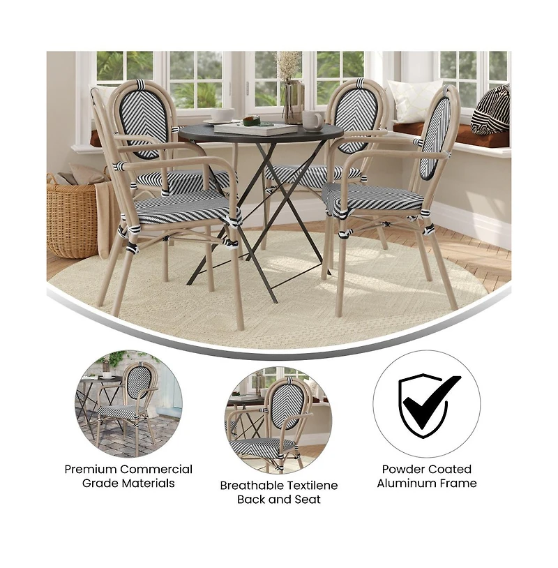 Merrick Lane Mael Set Of Four Stacking Thonet Bistro Style Chair With Arms, Textilene Seat