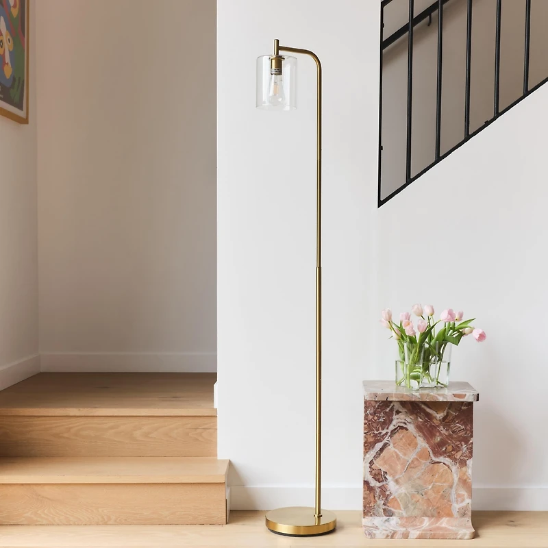 Elizabeth Modern Led Gold Floor Lamp with Glass Shade (66"), Edison Bulb Included