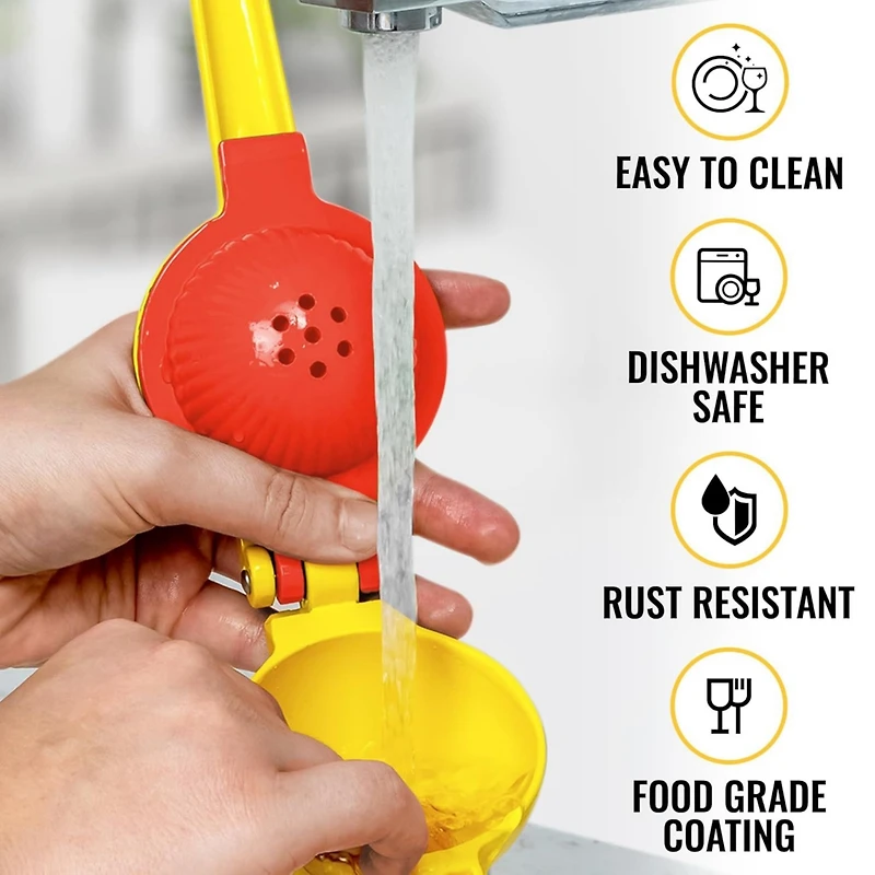 Metal 2-In-1 Lemon Squeezer Manual - Sturdy, Max Extraction Hand Juicer Gets Every Last Drop