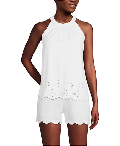 Lands' End Women's Lightweight Jersey Eyelet Tank Top