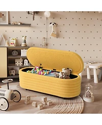 WestinTrends 54" Wide Mid-Century Modern Upholstered Teddy Sherpa Tufted Oval Storage Ottoman Bench