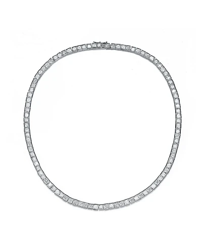 Sterling Silver White Gold Plated with Cubic Zirconia Princess Eternity Tennis Necklace