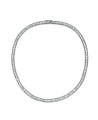 Sterling Silver White Gold Plated with Cubic Zirconia Princess Eternity Tennis Necklace