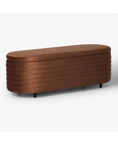 WestinTrends 54" Wide Mid-Century Modern Upholstered Velvet Tufted Oval Storage Ottoman Bench