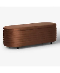 WestinTrends 54" Wide Mid-Century Modern Upholstered Velvet Tufted Oval Storage Ottoman Bench