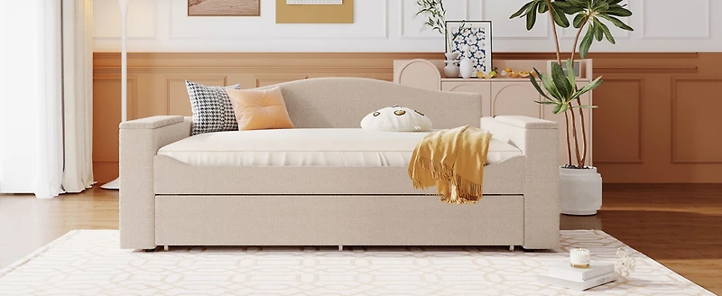 Simplie Fun Upholstered Daybed with Storage, Trundle, Bluetooth Audio