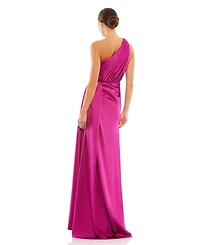 Mac Duggal Women's Gathered One Shoulder Satin Faux Wrap Gown