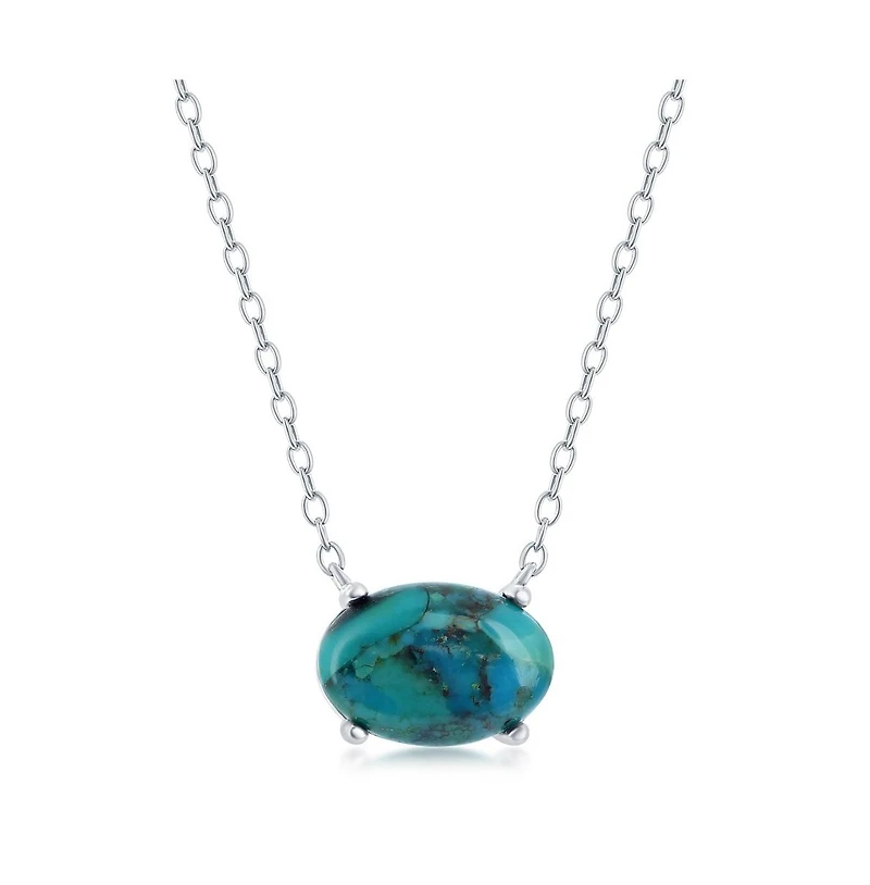 Sterling Silver Oval Reconstituted Turquoise Necklace