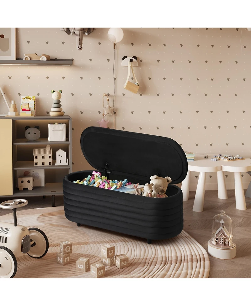 WestinTrends 42" Wide Mid-Century Modern Upholstered Velvet Tufted Oval Storage Ottoman Bench