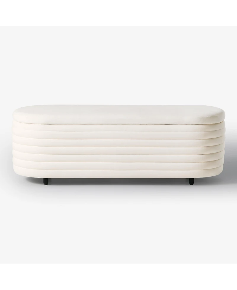 WestinTrends 54" Wide Mid-Century Modern Upholstered Velvet Tufted Oval Storage Ottoman Bench