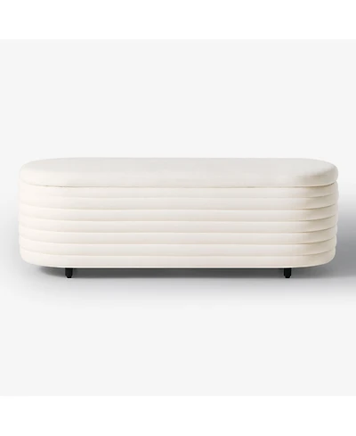 WestinTrends 54" Wide Mid-Century Modern Upholstered Velvet Tufted Oval Storage Ottoman Bench