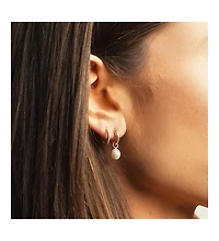 The Lovery Pearl Drop Huggie Hoop Earrings 14K Gold