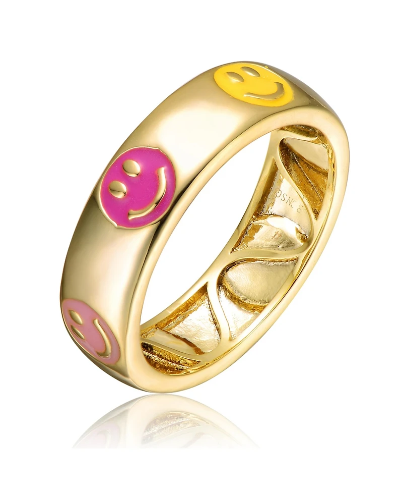 GiGiGirl Kids/Teens 14k Yellow Gold Plated & Pink Emoji Smiling Face Stacking Band