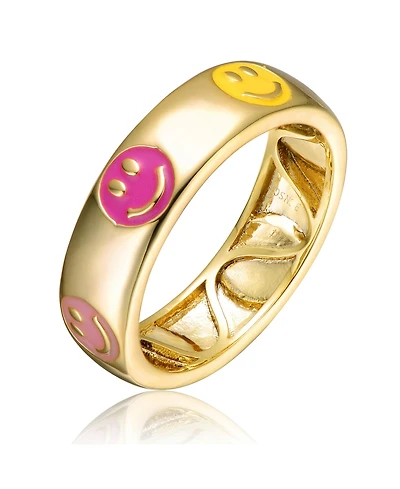 GiGiGirl Kids/Teens 14k Yellow Gold Plated & Pink Emoji Smiling Face Stacking Band