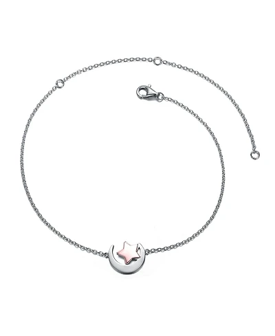 GiGiGirl Sterling Silver 18k Rose Gold Plated Lucky Star & Crescent Moon Charm Anklet, Adjustable Length