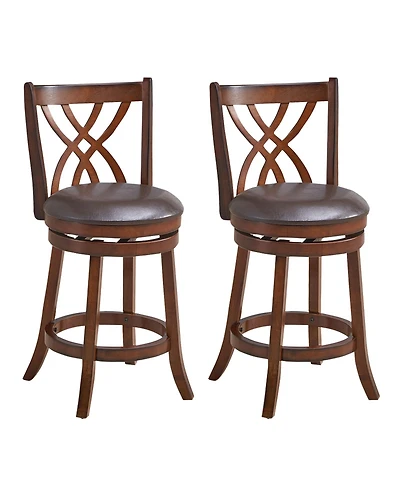 360° Swivel Counter Height Chairs with Pu Leather Cushioned Seat and Footrests