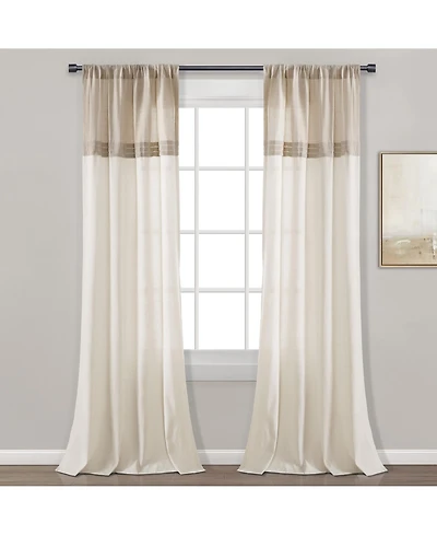 Lush Decor Farmhouse Faux Linen Colorblock Pleated Window Curtain Panels