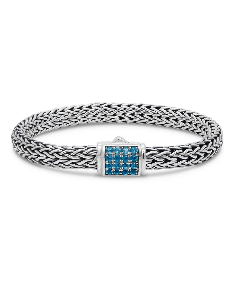 Devata Swiss Blue Topaz & Dragon Bone Oval 7mm Chain Bracelet in Sterling Silver