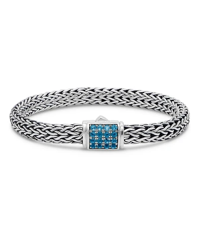 Devata Swiss Blue Topaz & Dragon Bone Oval 7mm Chain Bracelet in Sterling Silver