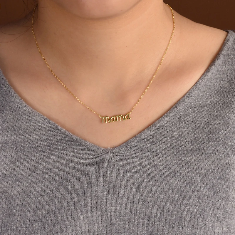 Bling Jewelry Name Plated Talk Station Pendant Mama Word Necklace Mother Wife Sterling Silver