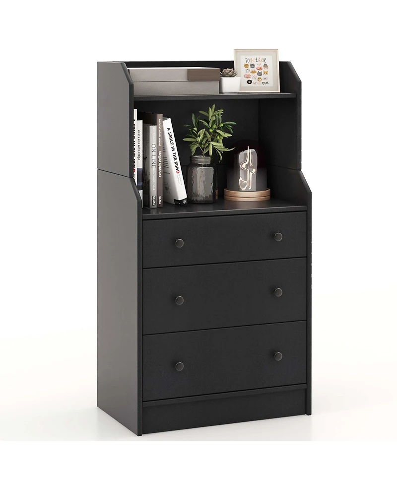 Costway 3-Drawer Dresser 44" Tall Wood Storage Organizer Chest with 2 Open Shelves