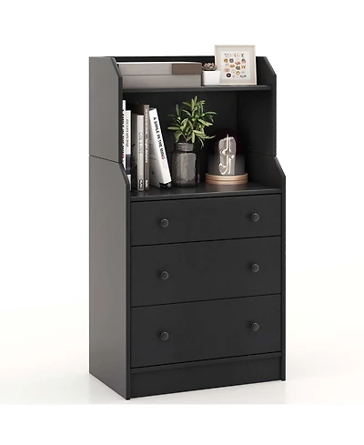 Costway 3-Drawer Dresser 44" Tall Wood Storage Organizer Chest with 2 Open Shelves