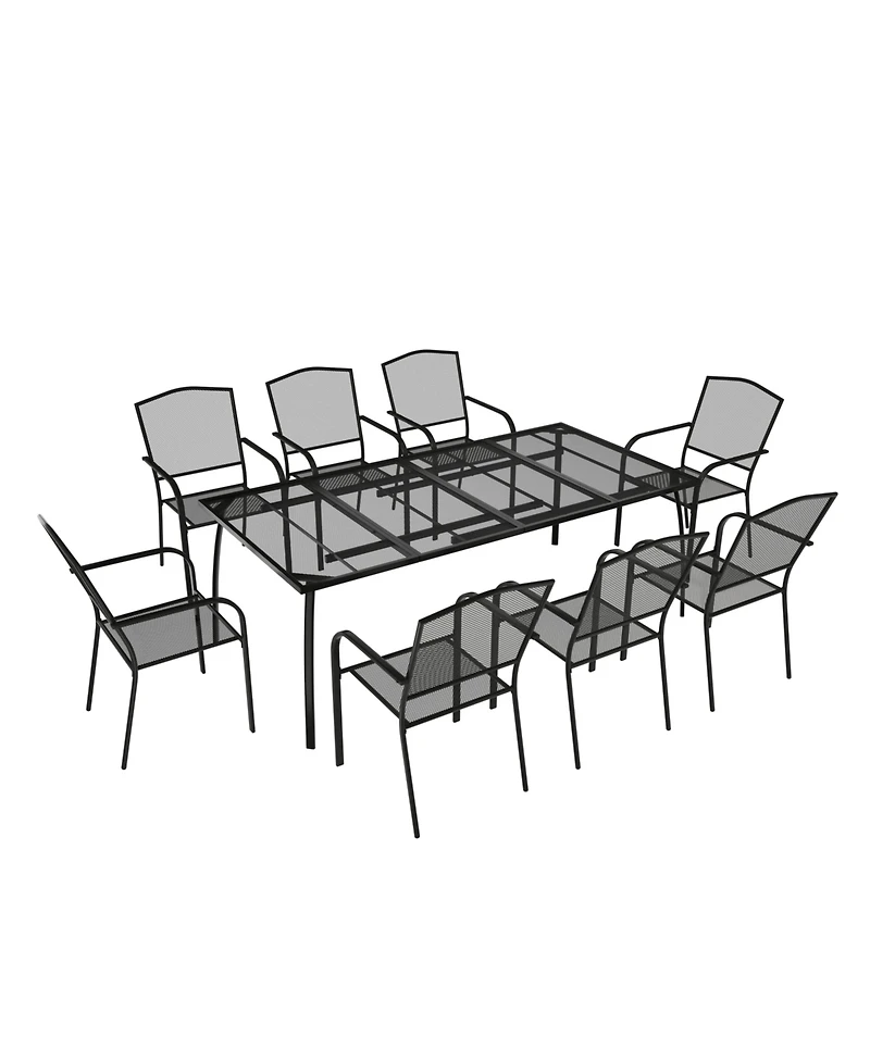 Mondawe 9-Piece Steel Mesh Table And Chair Set With 8 Pcs Steel Mesh Dining Chairs