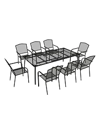Mondawe 9-Piece Steel Mesh Table And Chair Set With 8 Pcs Steel Mesh Dining Chairs