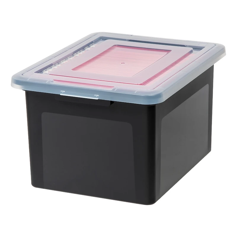 Iris Letter & Legal Size Plastic Storage Bin Tote Organizing File Box with Durable and Secure Latching Lid, Stackable and Nestable, 4 Pack, Black