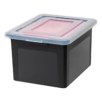 Iris Letter & Legal Size Plastic Storage Bin Tote Organizing File Box with Durable and Secure Latching Lid, Stackable and Nestable, 4 Pack, Black