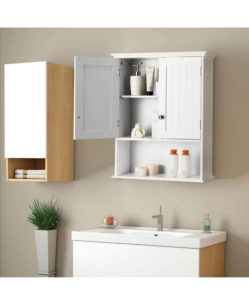 Sugift Wall Mount Bathroom Cabinet Storage Organizer with Doors and Shelves