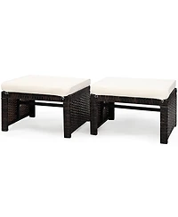 2 Pieces Patio Rattan Ottomans with Soft Cushion for and Garden