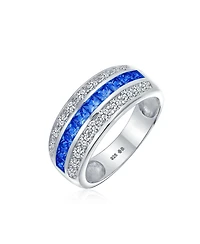 Bling Jewelry Cubic Zirconia Half Eternity Channel Set Princess Cut Cz Dome 3 Row Wide Statement Band Ring .925 Sterling Silver Comfort Fit 8MM