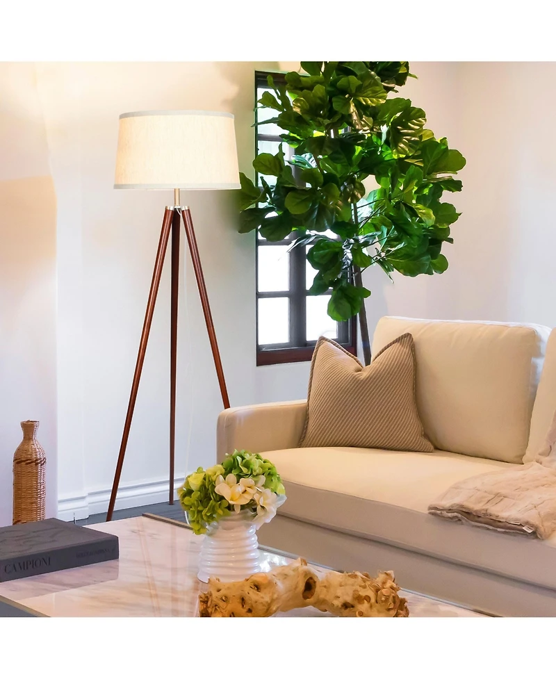 Emma 61" Led Contemporary Tripod Floor Lamp with Wooden Legs