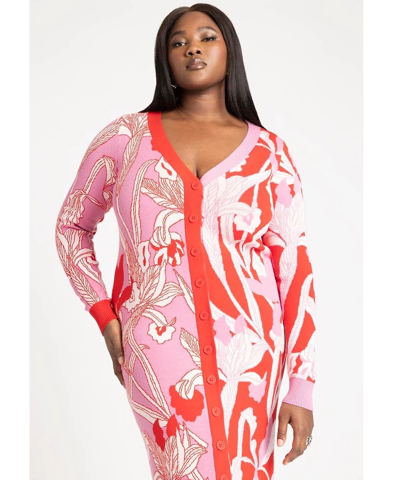 Eloquii Women's Intarsia Two Tone Cardigan Dress
