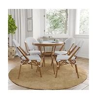 Merrick Lane Celia Bistro Style Table With Glass Top, Pe Rattan, Stack Chairs