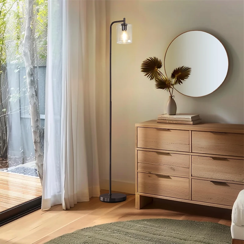 Elizabeth Modern Led Gold Floor Lamp with Glass Shade (66"), Edison Bulb Included