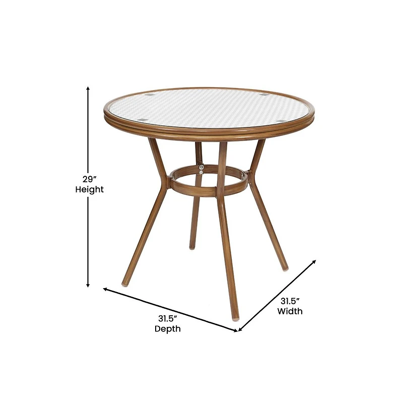 Merrick Lane Celia Bistro Style Table With Glass Top, Pe Rattan, Stack Chairs