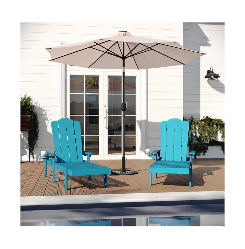 Merrick Lane Solvang Set Of 2 Indoor/Outdoor Adjustable Adirondack Loungers With Fold Out Cupholders- Recycled All-Weather Hdpe Lounge