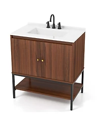 31" Bathroom Vanity Sink Combo Wooden Bathroom Storage Cabinet with Doors