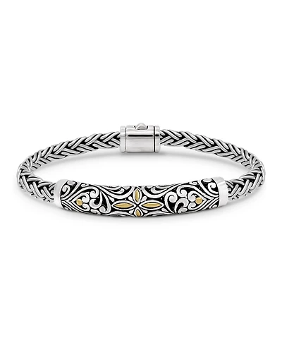 Devata Bali Filigree with Paddy Oval 5mm Chain Bracelet Sterling Silver and 18K Gold