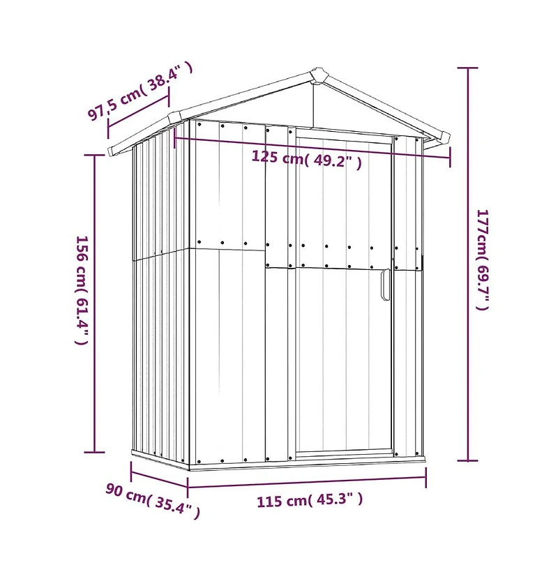 vidaXL Garden Shed Gray 49.6"x38.4"x69.7" Galvanized Steel