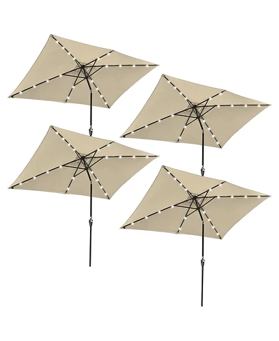 4Pcs 10x6.5' Rectangle Aluminum Solar Outdoor Crank Tilt Patio Umbrella w/ 20 LEDs Garden