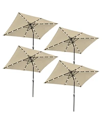 4Pcs 10x6.5' Rectangle Aluminum Solar Outdoor Crank Tilt Patio Umbrella w/ 20 LEDs Garden