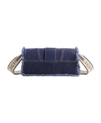 True Religion Frayed Denim Flap Bag with Logo Strap