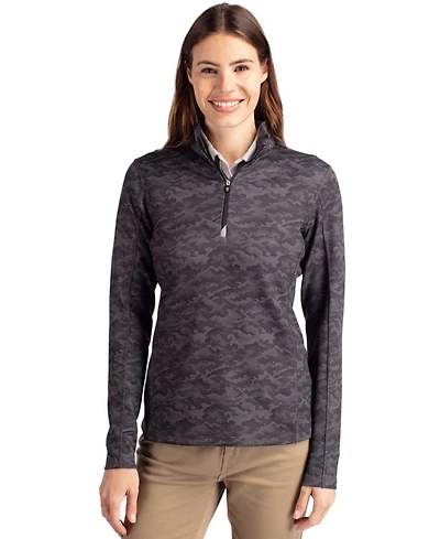 Cutter & Buck Women's Traverse Stretch Eco Camo Print Quarter Zip Pullover