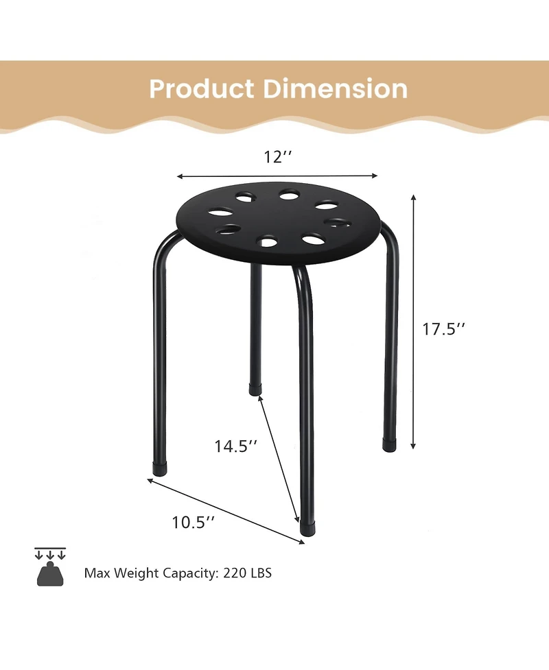 17.5 Inch Set of 6 Portable Plastic Stack Stools with Metal Frame