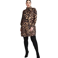 Eloquii Women's Plus Leopard Bow Tie Mini Dress