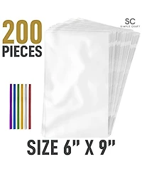 200 Pack Pastries and Candy Treat Cellophane Bags with Ties (6''x9'')